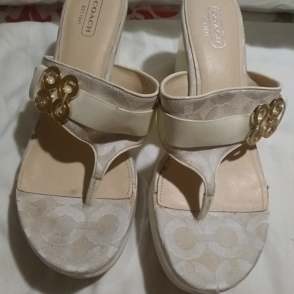 Coach White and Gold Wedges